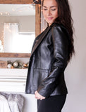 Faux Leather Blazer | Black