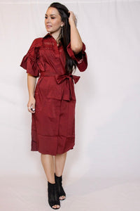 Tie Front Button Down Dress | Dark Red