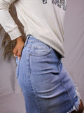 Distressed Jean Skirt | Light Wash