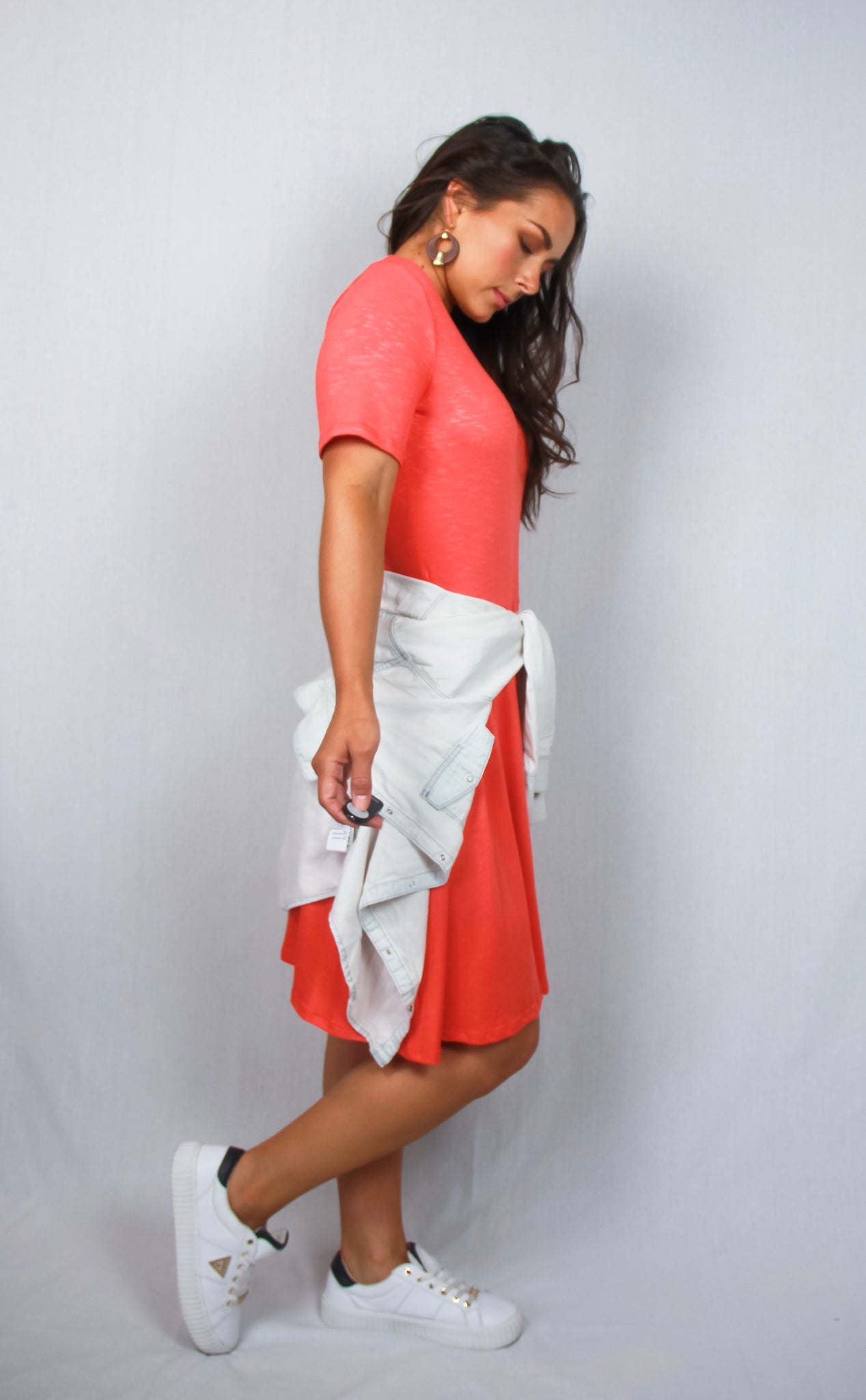 Knee length T shirt Dress Coral Burst Isla Blush Boutique