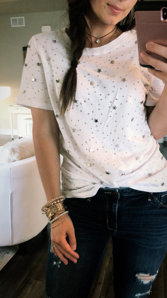 Star Embellished Distressed T-shirt