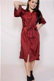 Tie Front Button Down Dress | Dark Red