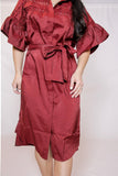 Tie Front Button Down Dress | Dark Red