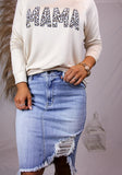 Distressed Jean Skirt | Light Wash